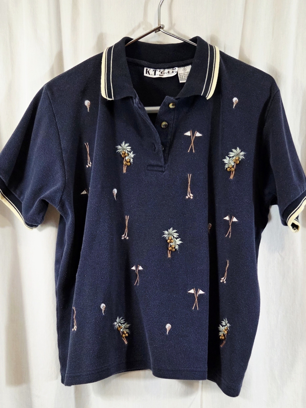 Vintage KT Golf Embroidered Navy Polo Shirt Palm Trees M